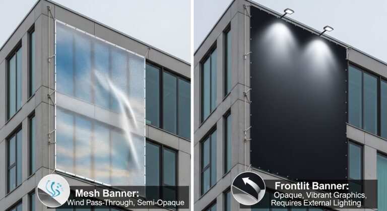 Lona Mesh vs Frontlit: ¿Cuál Elegir para Fachada?