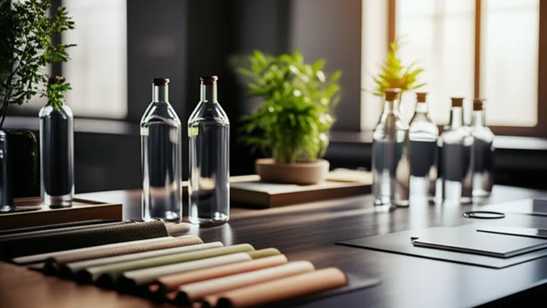 Entorno corporativo sostenible representando el impacto ambiental de tintas base agua en serigrafía