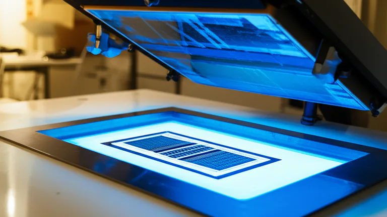 Mesa de control de calidad con pantalla serigráfica retroiluminada para verificación de emulsión