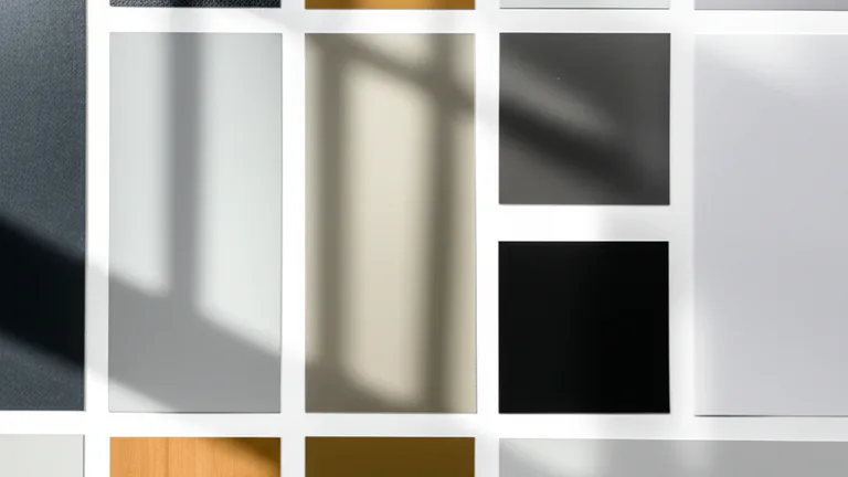 Muestras planas de sustratos para floor graphics en distintos acabados sobre superficie blanca