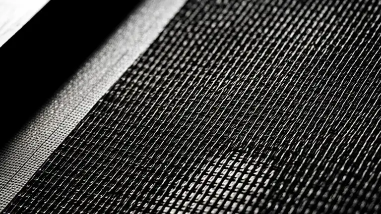 Primer plano macro de malla serigráfica mostrando la precisión del tejido y el paso de la tinta a través de los hilos
