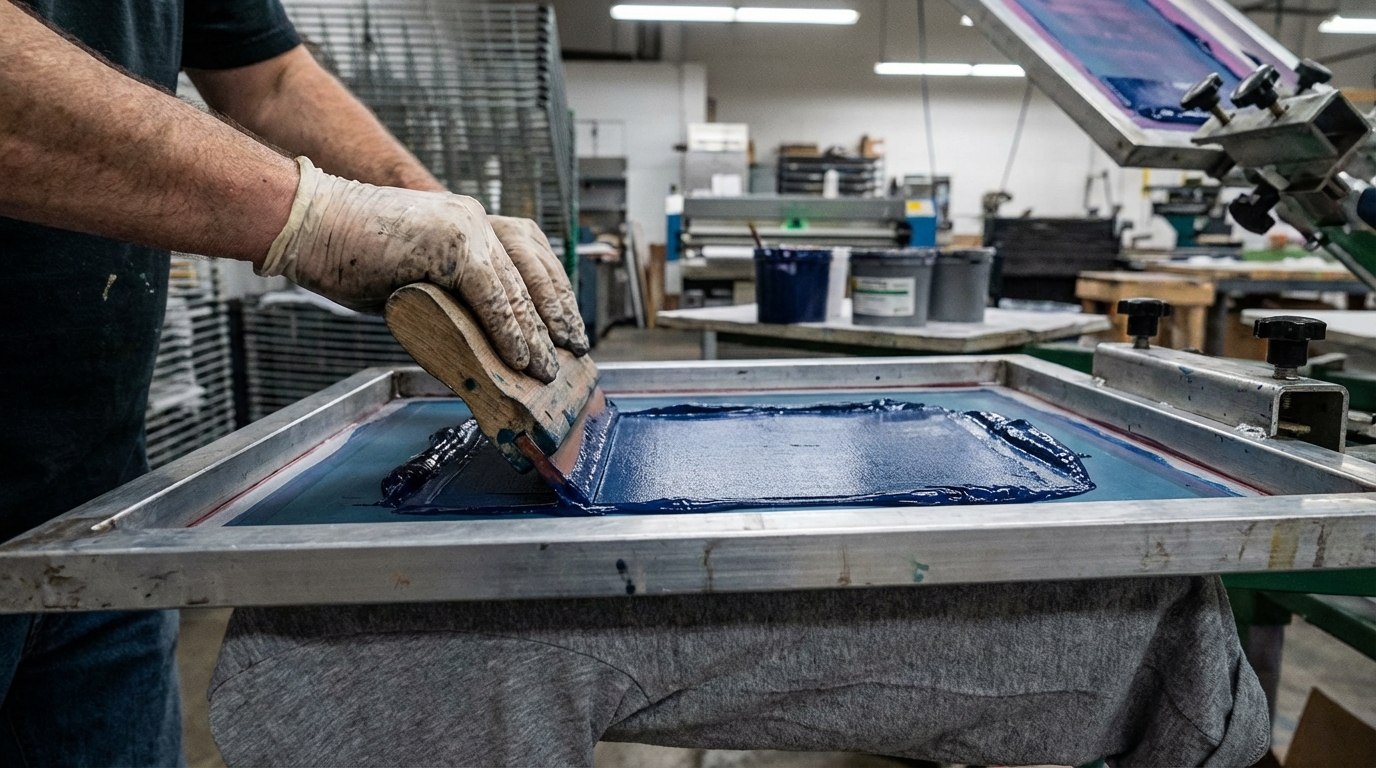 Rasero presionando tinta en serigrafía