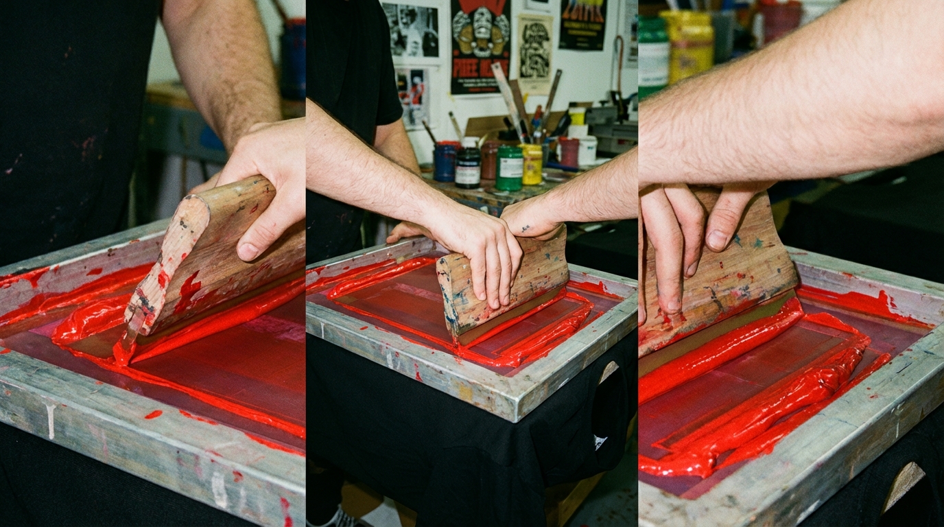 Proceso manual de serigrafía con rasero